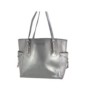 Michael Kors Voyager East West Tote Bag Metallic Silver Saffiano Leather